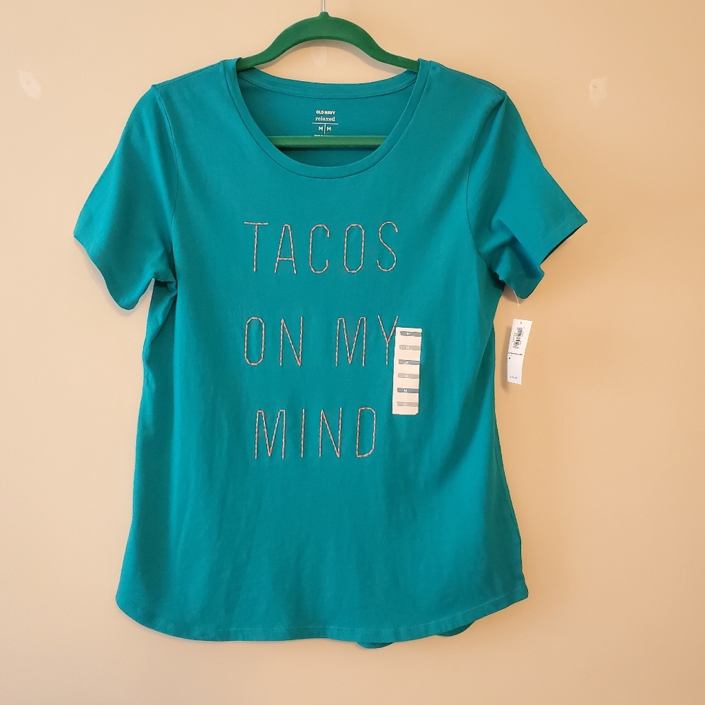 Old Navy Teal Tacos On My Mind Short Sleeve T-shir